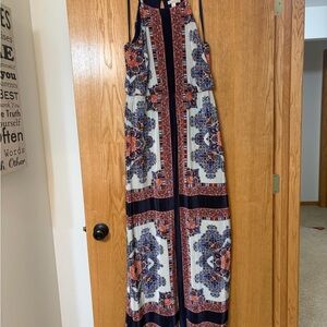 Boho Maxi Dress in Navy, Coral & Cream